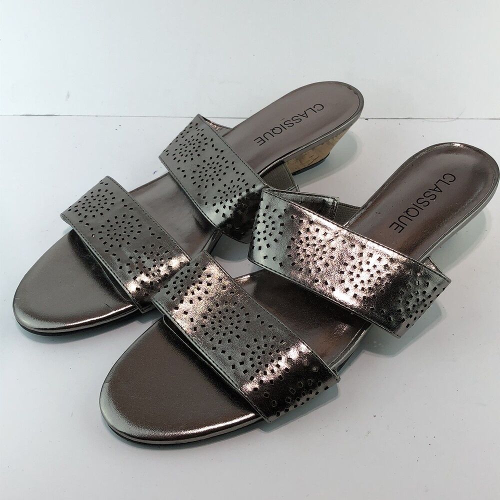 Classique Slip On Slides Sandals Bronze Metallic Cutout Straps E7N-6B 9M SH7